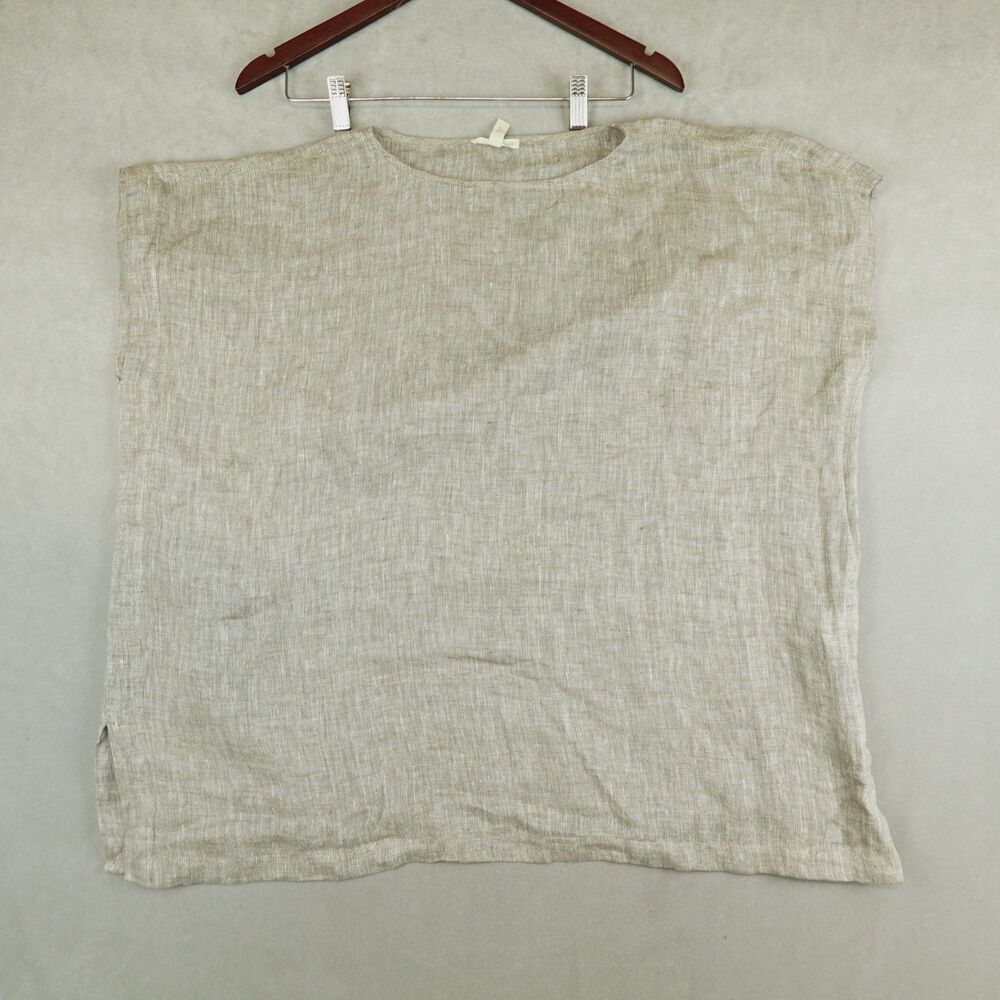 Eileen Fisher Tunic Organic Linen Square Top Boxy Fit Beige Size Small